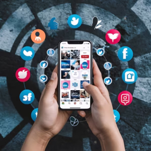 social media overload topdown view smartphone screen filled with icons 1320055 4923